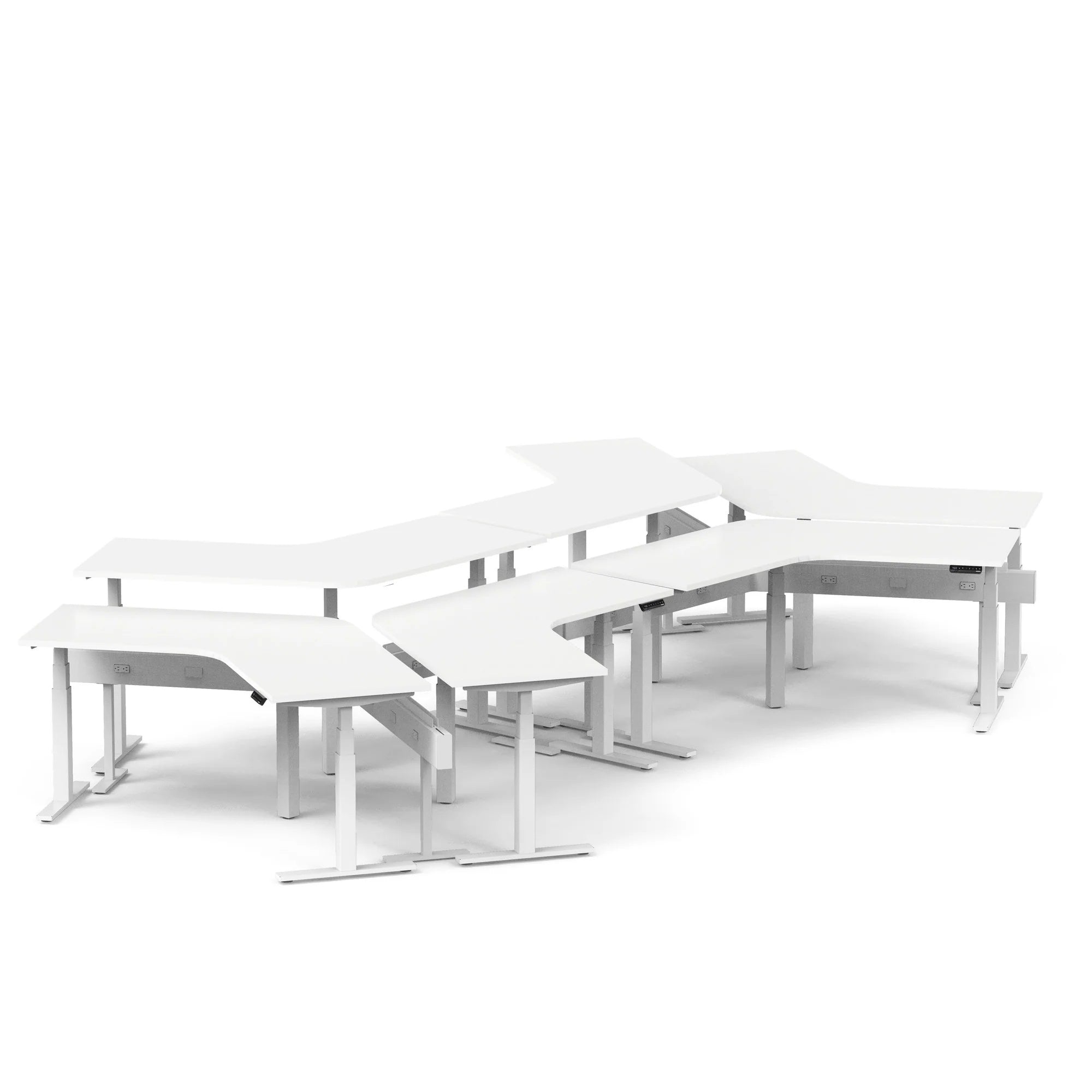 Series L 3S Adjustable Height 120 Degree Desk for 6 + Boom Power Rail