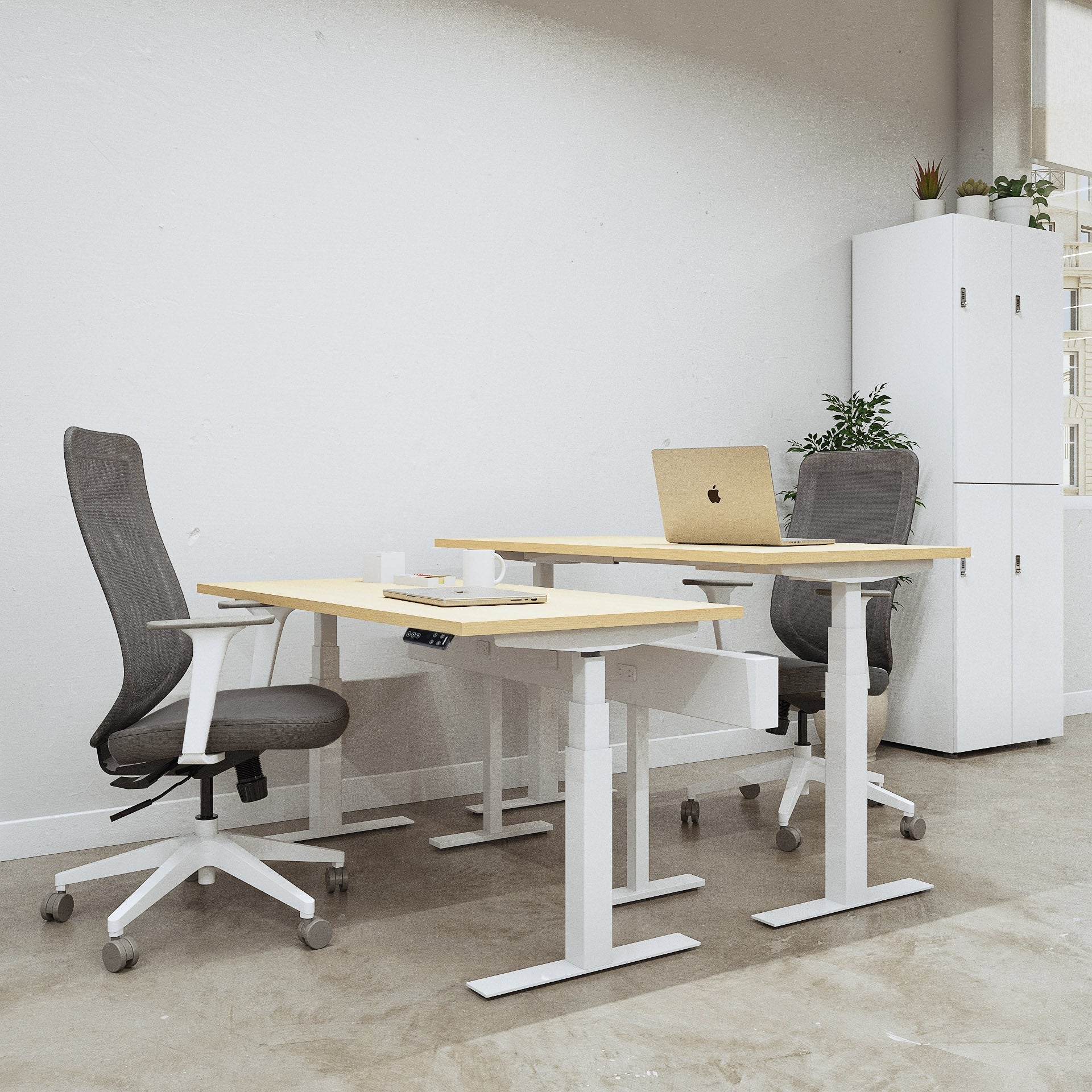 Series L 3S Desk for 2 + Boom Power Rail