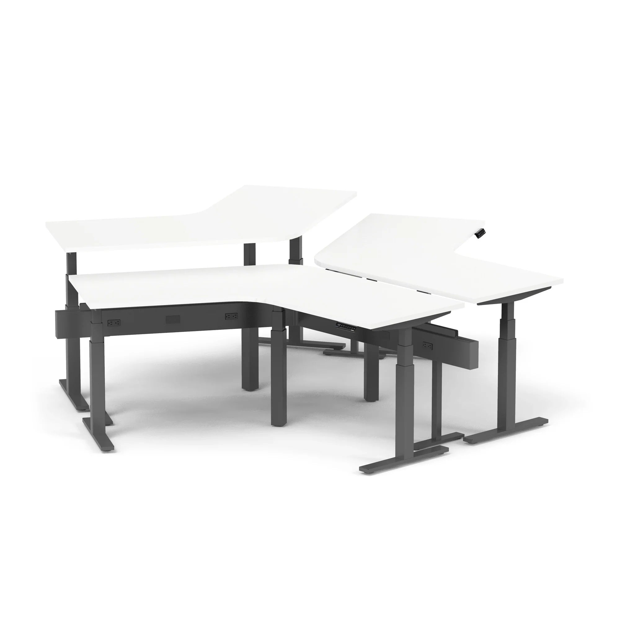 Series L 3S Adjustable Height 120 Degree Desk for 3 + Boom Power Rail