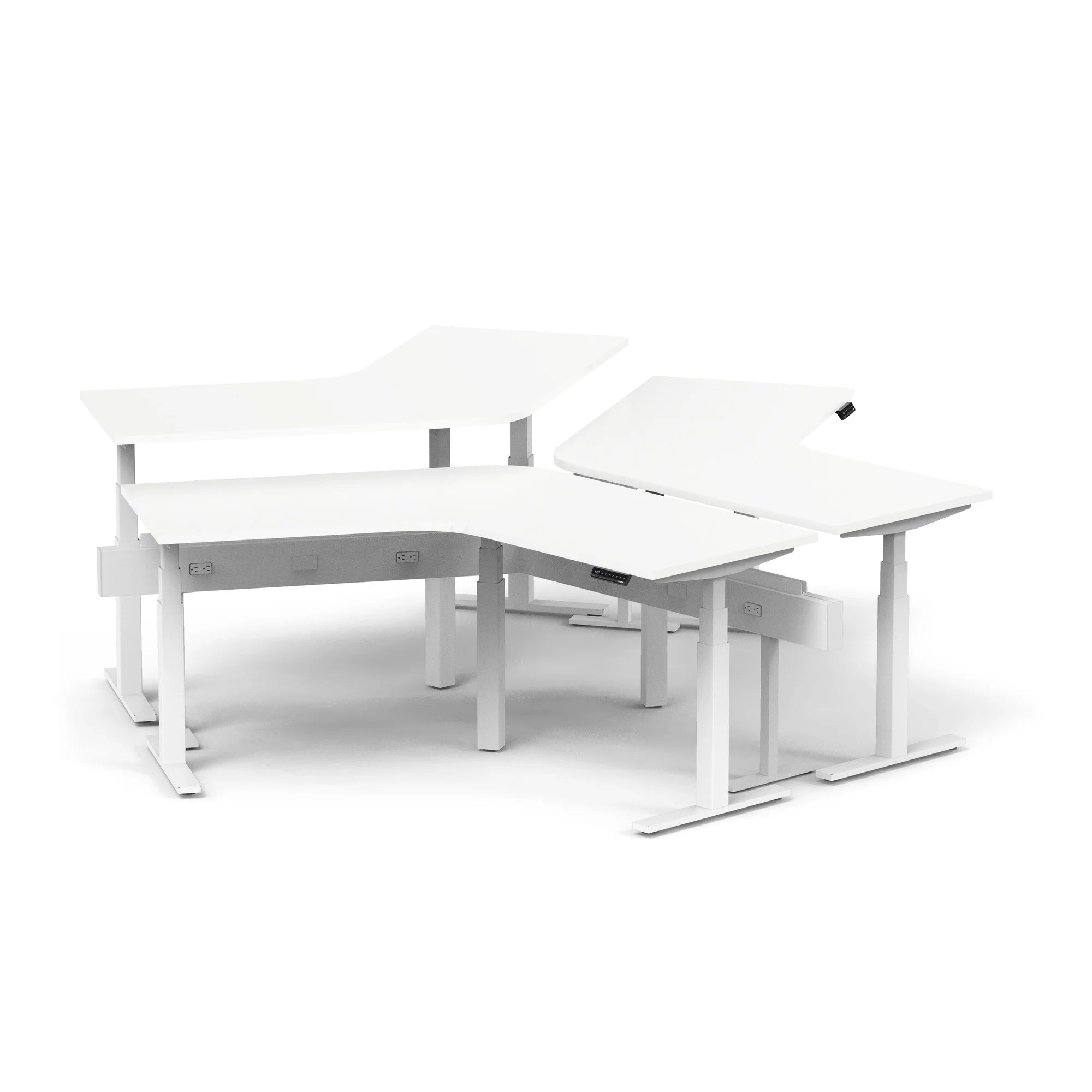 Series L 3S Adjustable Height 120 Degree Desk for 3 + Boom Power Rail